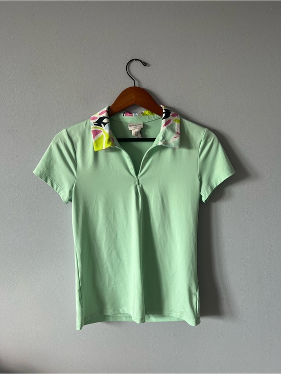Tommy Bahama Tops - Tommy Bahama Mint Green Short Sleeve Polo with Floral Print Collar